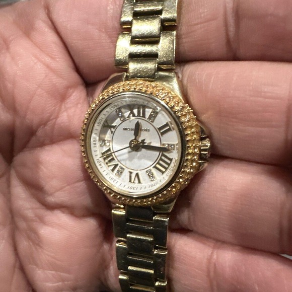 Runs Michael Kors‎ 27mm Camille Womens Stainless Steel Gold Dial Watch MK3252 - Picture 3 of 10